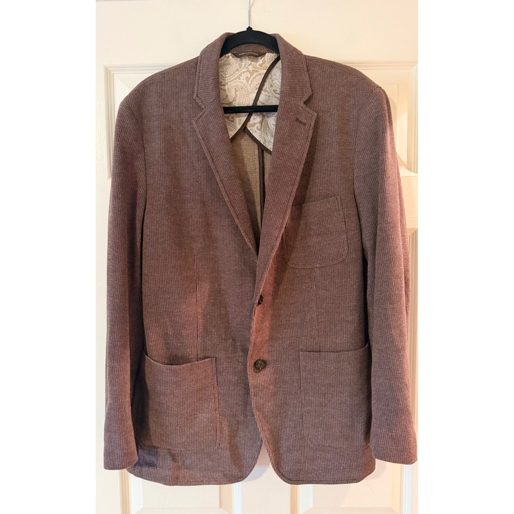 Tasso Elba Blazer Sportscoat Men's L‎ 42-44 Brown Herringbone Knot Travel  NWOT